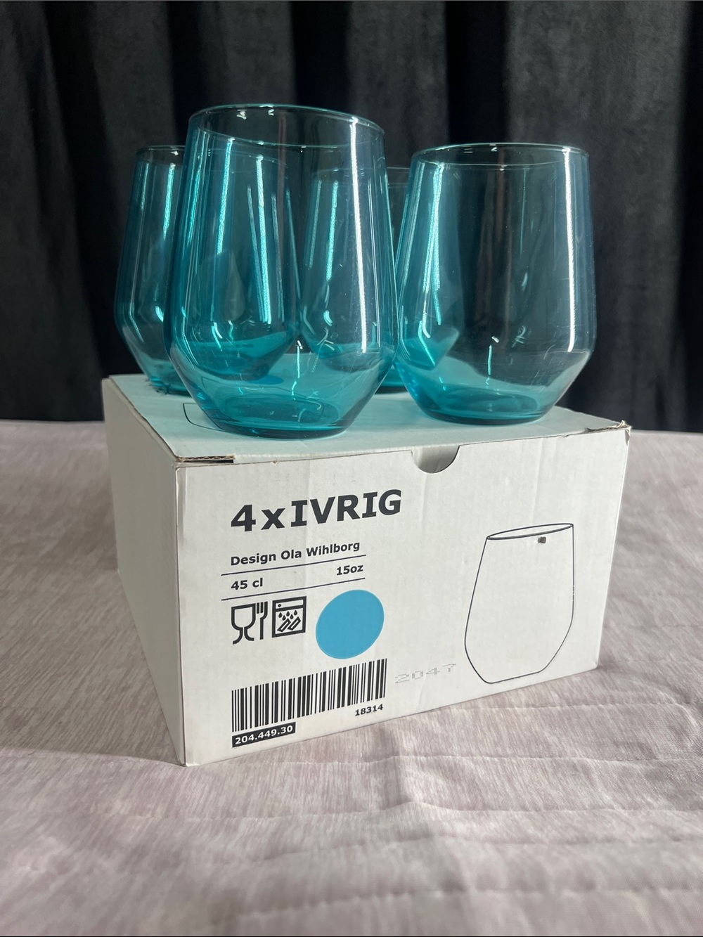 IKEA IVRIG Blue-Turquoise Stemless Drinking Glasses, Set of 4